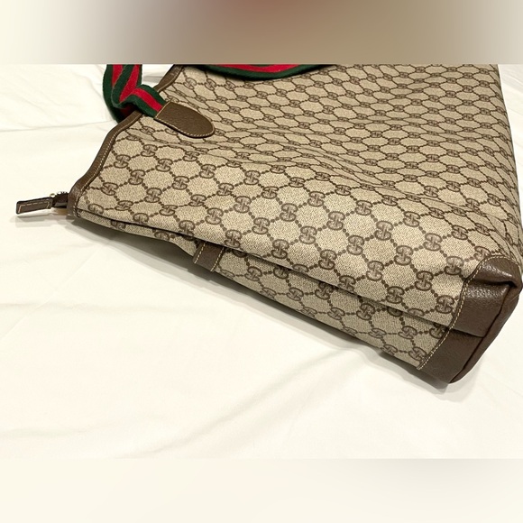 RARE NWT Vintage GUCCI SHERRY Line XLarge BROWN Monogram Canvas Leather Tote NEW - Picture 12 of 15